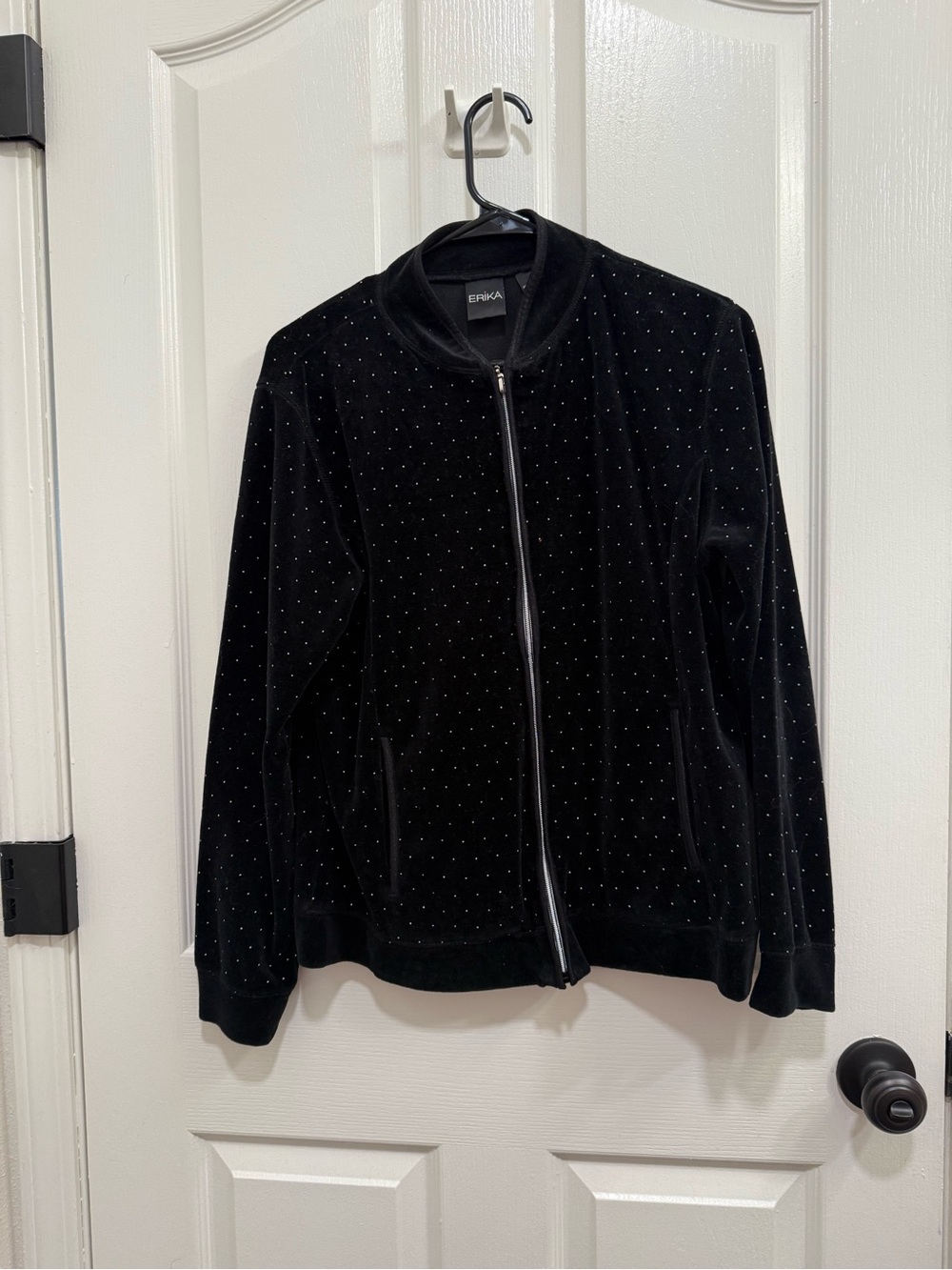 Erika Black Velvet Bomber Jacket with Stud Accents